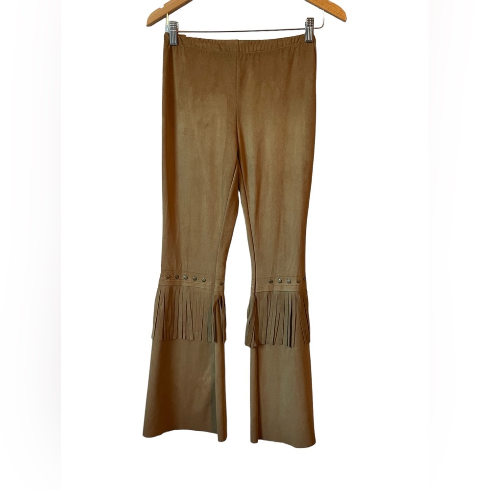 Vocal Suede Fringe Flare Pants Boho Western Cowgirl Festival Bell Bottom Medium